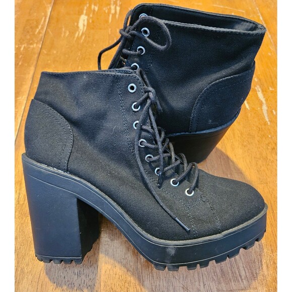Black Boots Chunky Heels Size 9.5 Divided H&M Lace Up - Picture 6 of 7